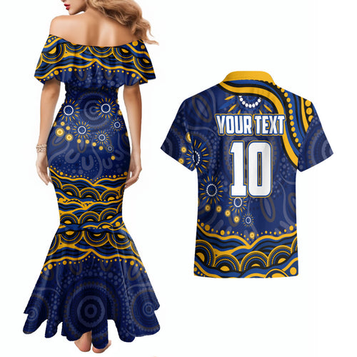 Personalized West Coast Eagles AFL Mascot Couples Matching Mermaid Dress and Hawaiian Shirt Aboriginal Dot Art - Dreamtime Football Mascot