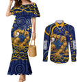 Personalized West Coast Eagles AFL Mascot Couples Matching Mermaid Dress and Long Sleeve Button Shirt Aboriginal Dot Art - Dreamtime Football Mascot