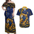 Personalized West Coast Eagles AFL Mascot Couples Matching Off Shoulder Maxi Dress and Hawaiian Shirt Aboriginal Dot Art - Dreamtime Football Mascot