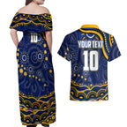 Personalized West Coast Eagles AFL Mascot Couples Matching Off Shoulder Maxi Dress and Hawaiian Shirt Aboriginal Dot Art - Dreamtime Football Mascot