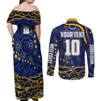Personalized West Coast Eagles AFL Mascot Couples Matching Off Shoulder Maxi Dress and Long Sleeve Button Shirt Aboriginal Dot Art - Dreamtime Football Mascot
