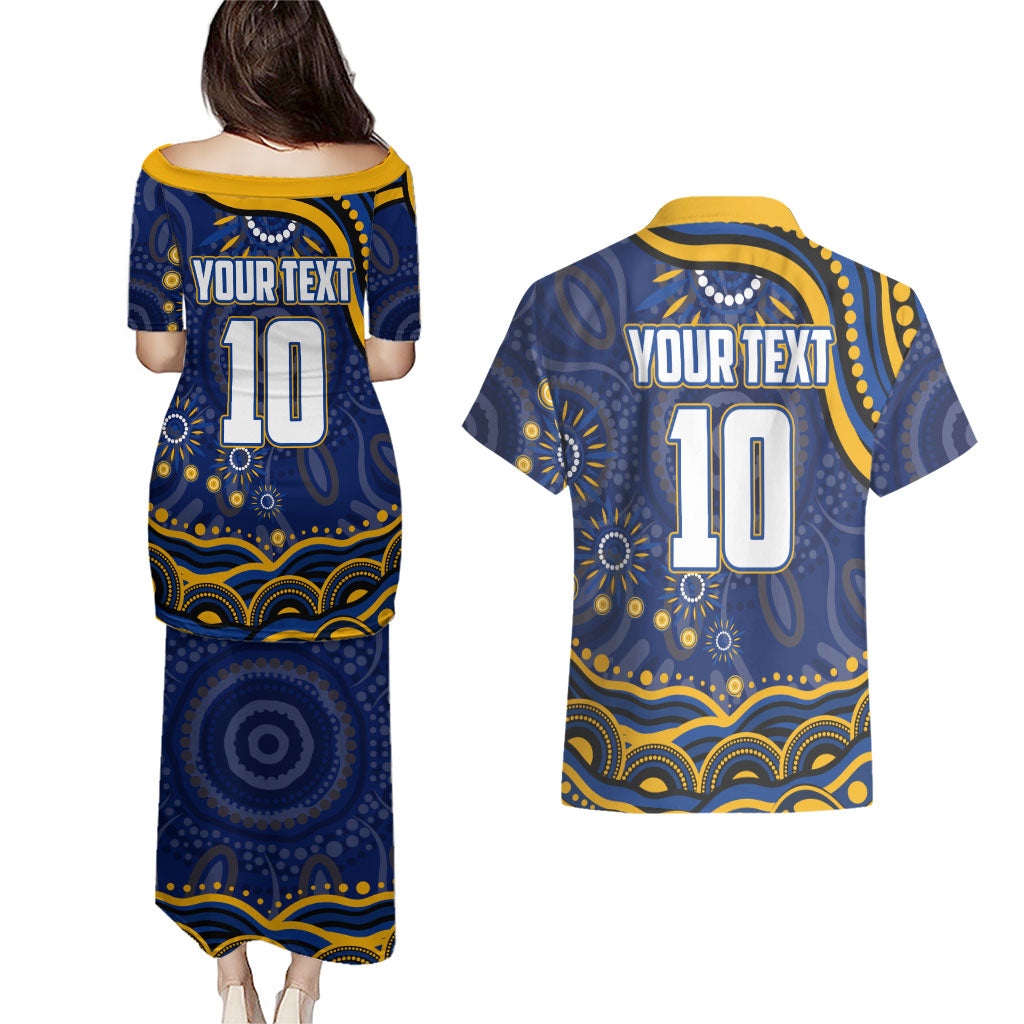 Personalized West Coast Eagles AFL Mascot Couples Matching Puletasi and Hawaiian Shirt Aboriginal Dot Art - Dreamtime Football Mascot
