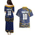 Personalized West Coast Eagles AFL Mascot Couples Matching Puletasi and Hawaiian Shirt Aboriginal Dot Art - Dreamtime Football Mascot