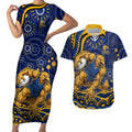 Personalized West Coast Eagles AFL Mascot Couples Matching Short Sleeve Bodycon Dress and Hawaiian Shirt Aboriginal Dot Art - Dreamtime Football Mascot