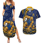 Personalized West Coast Eagles AFL Mascot Couples Matching Summer Maxi Dress and Hawaiian Shirt Aboriginal Dot Art - Dreamtime Football Mascot