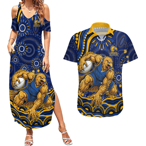 Personalized West Coast Eagles AFL Mascot Couples Matching Summer Maxi Dress and Hawaiian Shirt Aboriginal Dot Art - Dreamtime Football Mascot