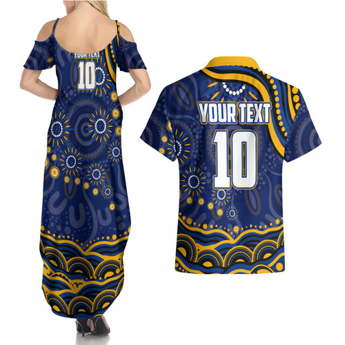 Personalized West Coast Eagles AFL Mascot Couples Matching Summer Maxi Dress and Hawaiian Shirt Aboriginal Dot Art - Dreamtime Football Mascot