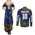 Personalized West Coast Eagles AFL Mascot Couples Matching Summer Maxi Dress and Long Sleeve Button Shirt Aboriginal Dot Art - Dreamtime Football Mascot