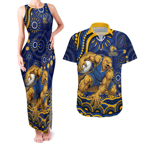 Personalized West Coast Eagles AFL Mascot Couples Matching Tank Maxi Dress and Hawaiian Shirt Aboriginal Dot Art - Dreamtime Football Mascot