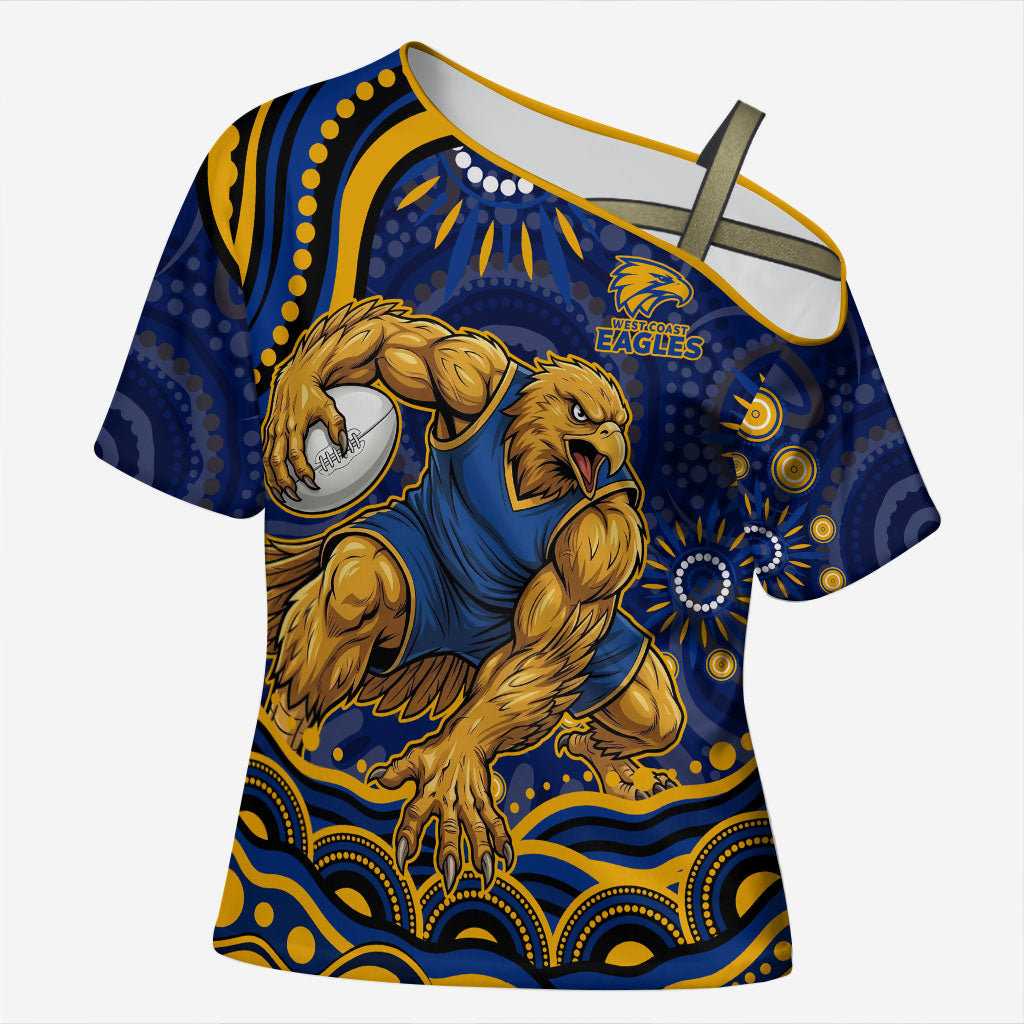Personalized West Coast Eagles AFL Mascot Cross Shoulder Shirt Aboriginal Dot Art - Dreamtime Football Mascot