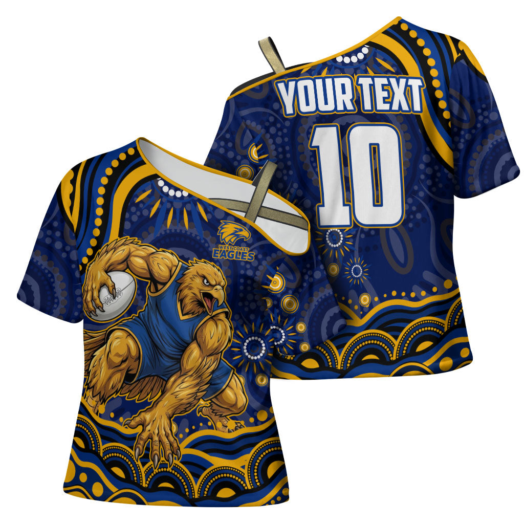 Personalized West Coast Eagles AFL Mascot Cross Shoulder Shirt Aboriginal Dot Art - Dreamtime Football Mascot