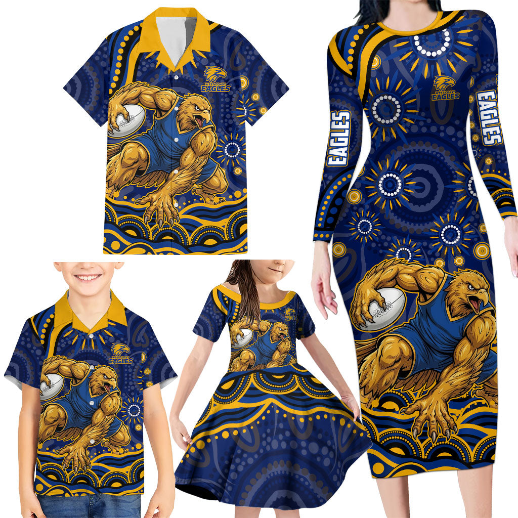 Personalized West Coast Eagles AFL Mascot Family Matching Long Sleeve Bodycon Dress and Hawaiian Shirt Aboriginal Dot Art - Dreamtime Football Mascot