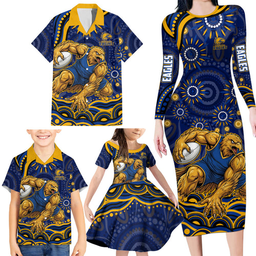Personalized West Coast Eagles AFL Mascot Family Matching Long Sleeve Bodycon Dress and Hawaiian Shirt Aboriginal Dot Art - Dreamtime Football Mascot