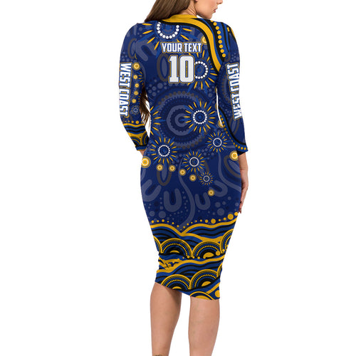 Personalized West Coast Eagles AFL Mascot Family Matching Long Sleeve Bodycon Dress and Hawaiian Shirt Aboriginal Dot Art - Dreamtime Football Mascot
