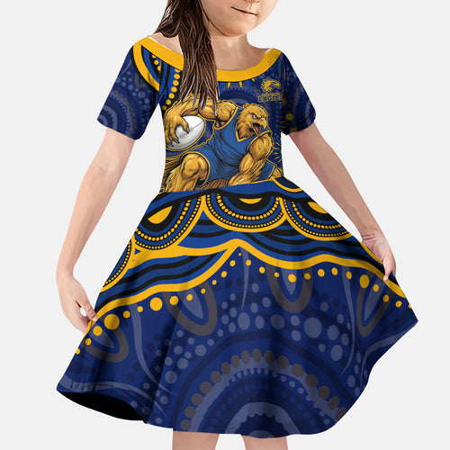 Personalized West Coast Eagles AFL Mascot Family Matching Mermaid Dress and Hawaiian Shirt Aboriginal Dot Art - Dreamtime Football Mascot