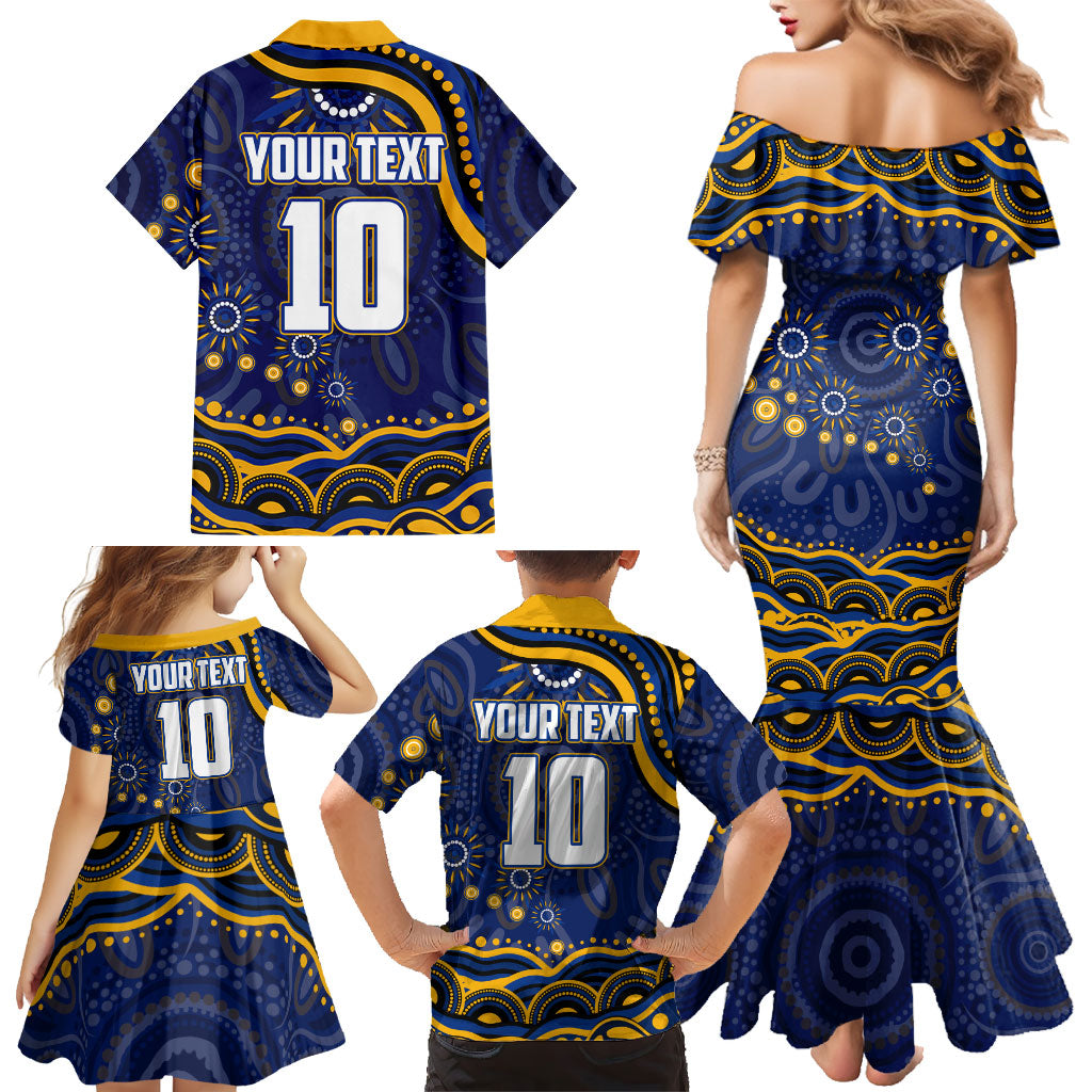 Personalized West Coast Eagles AFL Mascot Family Matching Mermaid Dress and Hawaiian Shirt Aboriginal Dot Art - Dreamtime Football Mascot
