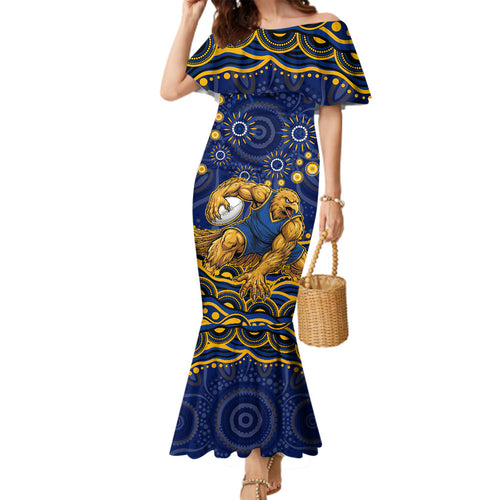 Personalized West Coast Eagles AFL Mascot Family Matching Mermaid Dress and Hawaiian Shirt Aboriginal Dot Art - Dreamtime Football Mascot