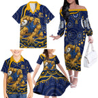 Personalized West Coast Eagles AFL Mascot Family Matching Off The Shoulder Long Sleeve Dress and Hawaiian Shirt Aboriginal Dot Art - Dreamtime Football Mascot