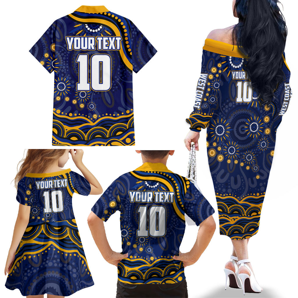 Personalized West Coast Eagles AFL Mascot Family Matching Off The Shoulder Long Sleeve Dress and Hawaiian Shirt Aboriginal Dot Art - Dreamtime Football Mascot