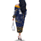 Personalized West Coast Eagles AFL Mascot Family Matching Off The Shoulder Long Sleeve Dress and Hawaiian Shirt Aboriginal Dot Art - Dreamtime Football Mascot
