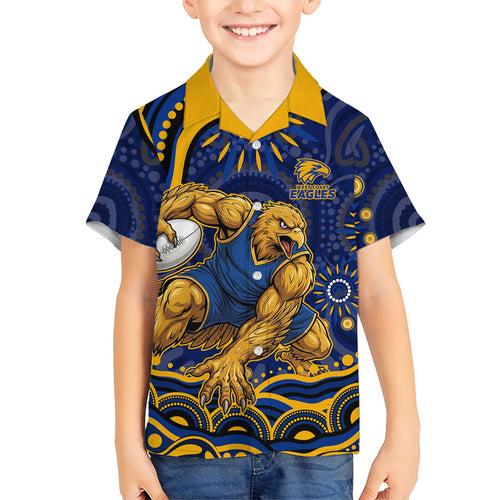 Personalized West Coast Eagles AFL Mascot Family Matching Off The Shoulder Long Sleeve Dress and Hawaiian Shirt Aboriginal Dot Art - Dreamtime Football Mascot
