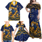 Personalized West Coast Eagles AFL Mascot Family Matching Off Shoulder Maxi Dress and Hawaiian Shirt Aboriginal Dot Art - Dreamtime Football Mascot