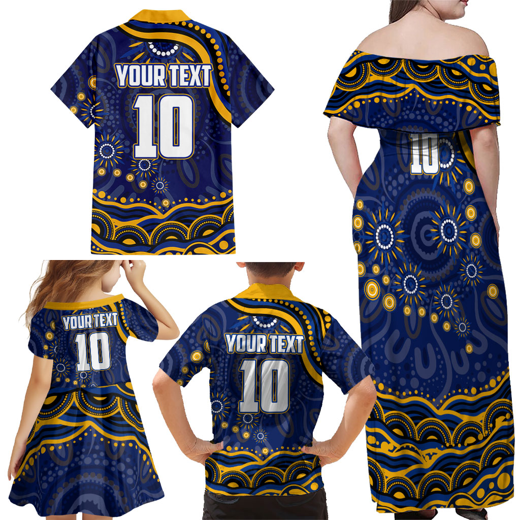 Personalized West Coast Eagles AFL Mascot Family Matching Off Shoulder Maxi Dress and Hawaiian Shirt Aboriginal Dot Art - Dreamtime Football Mascot
