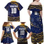 Personalized West Coast Eagles AFL Mascot Family Matching Off Shoulder Maxi Dress and Hawaiian Shirt Aboriginal Dot Art - Dreamtime Football Mascot