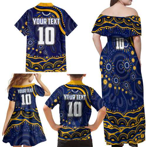 Personalized West Coast Eagles AFL Mascot Family Matching Off Shoulder Maxi Dress and Hawaiian Shirt Aboriginal Dot Art - Dreamtime Football Mascot