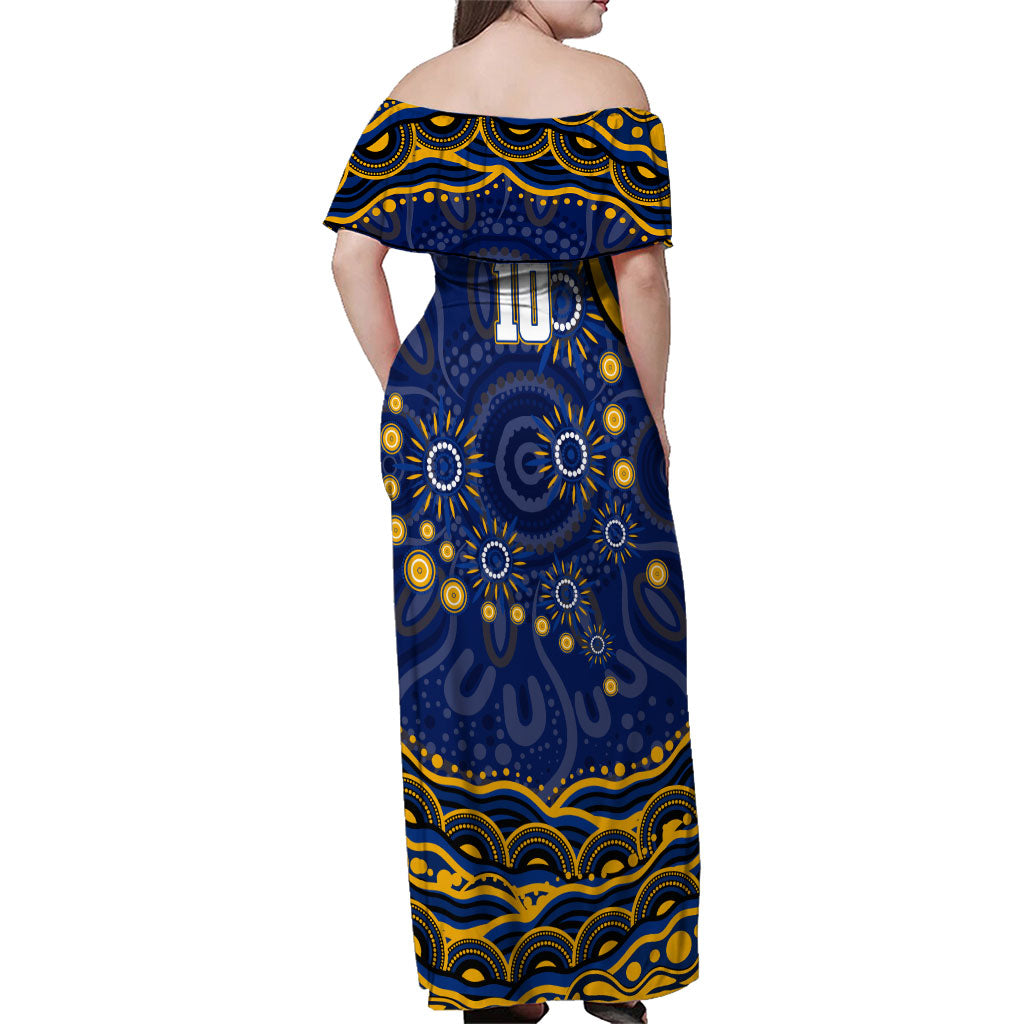 Personalized West Coast Eagles AFL Mascot Family Matching Off Shoulder Maxi Dress and Hawaiian Shirt Aboriginal Dot Art - Dreamtime Football Mascot