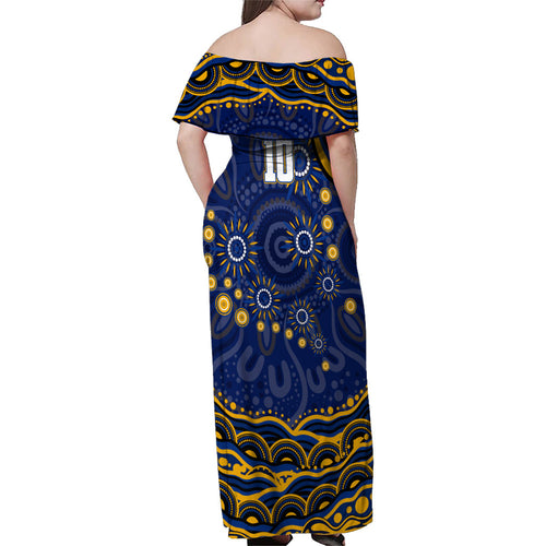 Personalized West Coast Eagles AFL Mascot Family Matching Off Shoulder Maxi Dress and Hawaiian Shirt Aboriginal Dot Art - Dreamtime Football Mascot