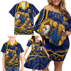 Personalized West Coast Eagles AFL Mascot Family Matching Off Shoulder Short Dress and Hawaiian Shirt Aboriginal Dot Art - Dreamtime Football Mascot