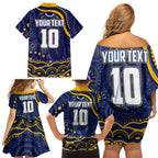 Personalized West Coast Eagles AFL Mascot Family Matching Off Shoulder Short Dress and Hawaiian Shirt Aboriginal Dot Art - Dreamtime Football Mascot