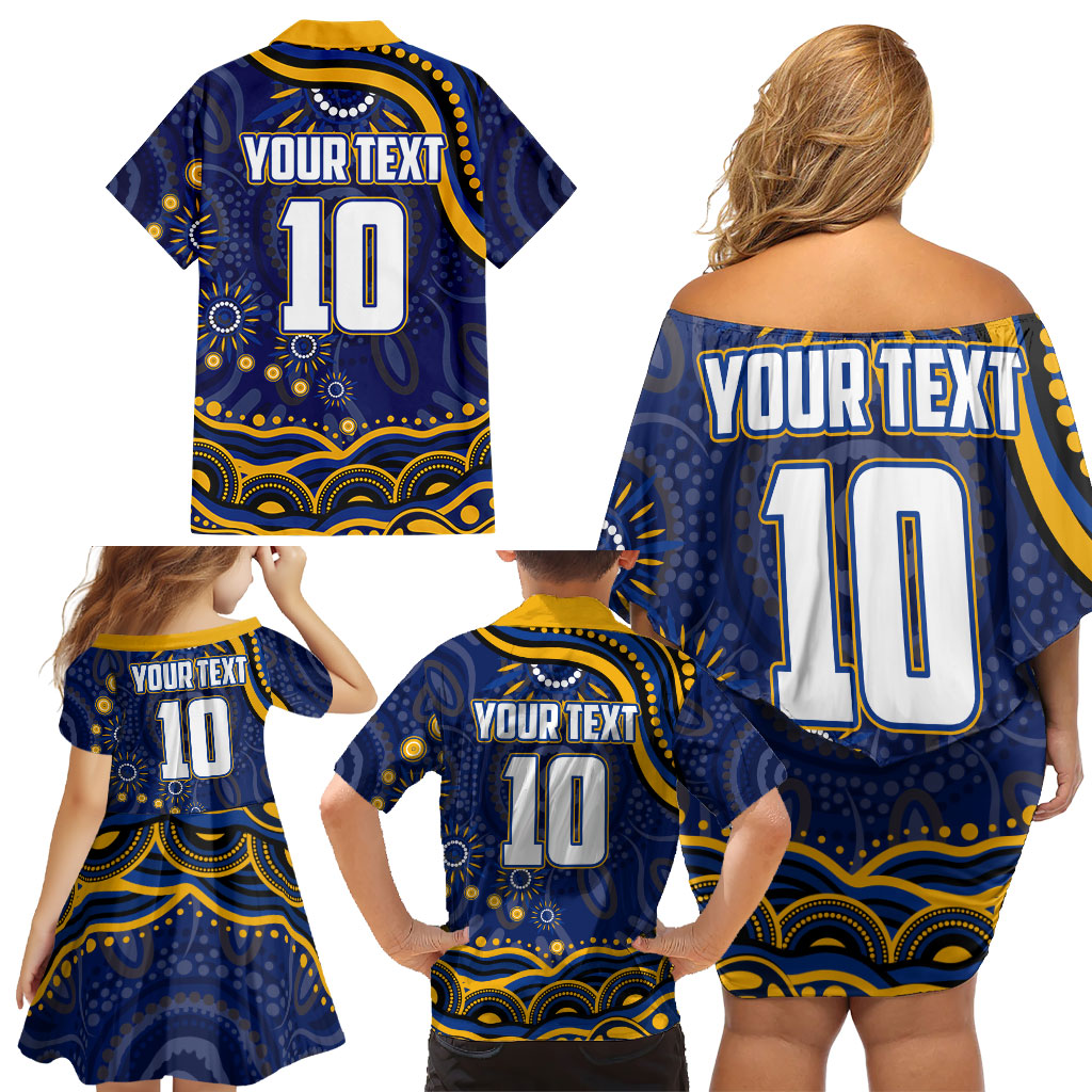 Personalized West Coast Eagles AFL Mascot Family Matching Off Shoulder Short Dress and Hawaiian Shirt Aboriginal Dot Art - Dreamtime Football Mascot