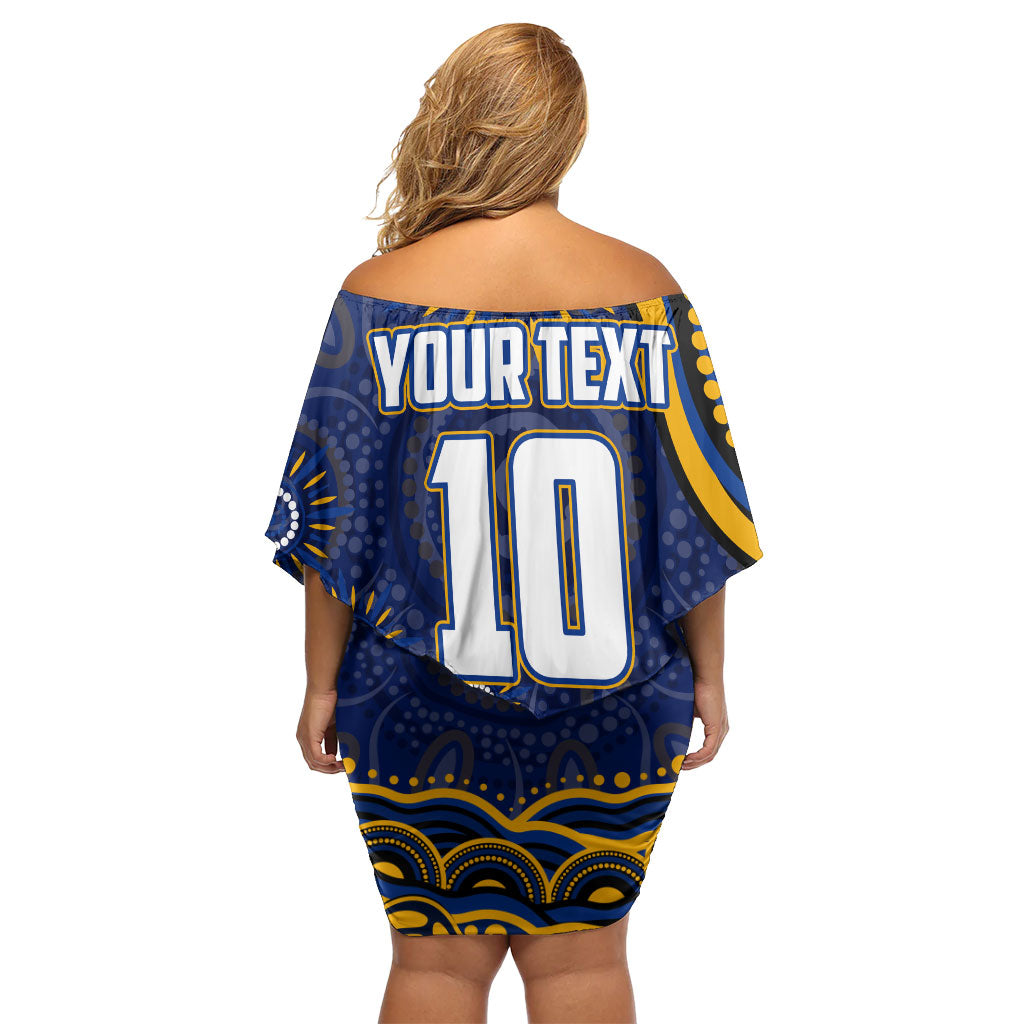 Personalized West Coast Eagles AFL Mascot Family Matching Off Shoulder Short Dress and Hawaiian Shirt Aboriginal Dot Art - Dreamtime Football Mascot