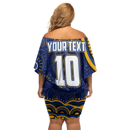 Personalized West Coast Eagles AFL Mascot Family Matching Off Shoulder Short Dress and Hawaiian Shirt Aboriginal Dot Art - Dreamtime Football Mascot