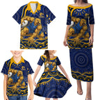 Personalized West Coast Eagles AFL Mascot Family Matching Puletasi and Hawaiian Shirt Aboriginal Dot Art - Dreamtime Football Mascot