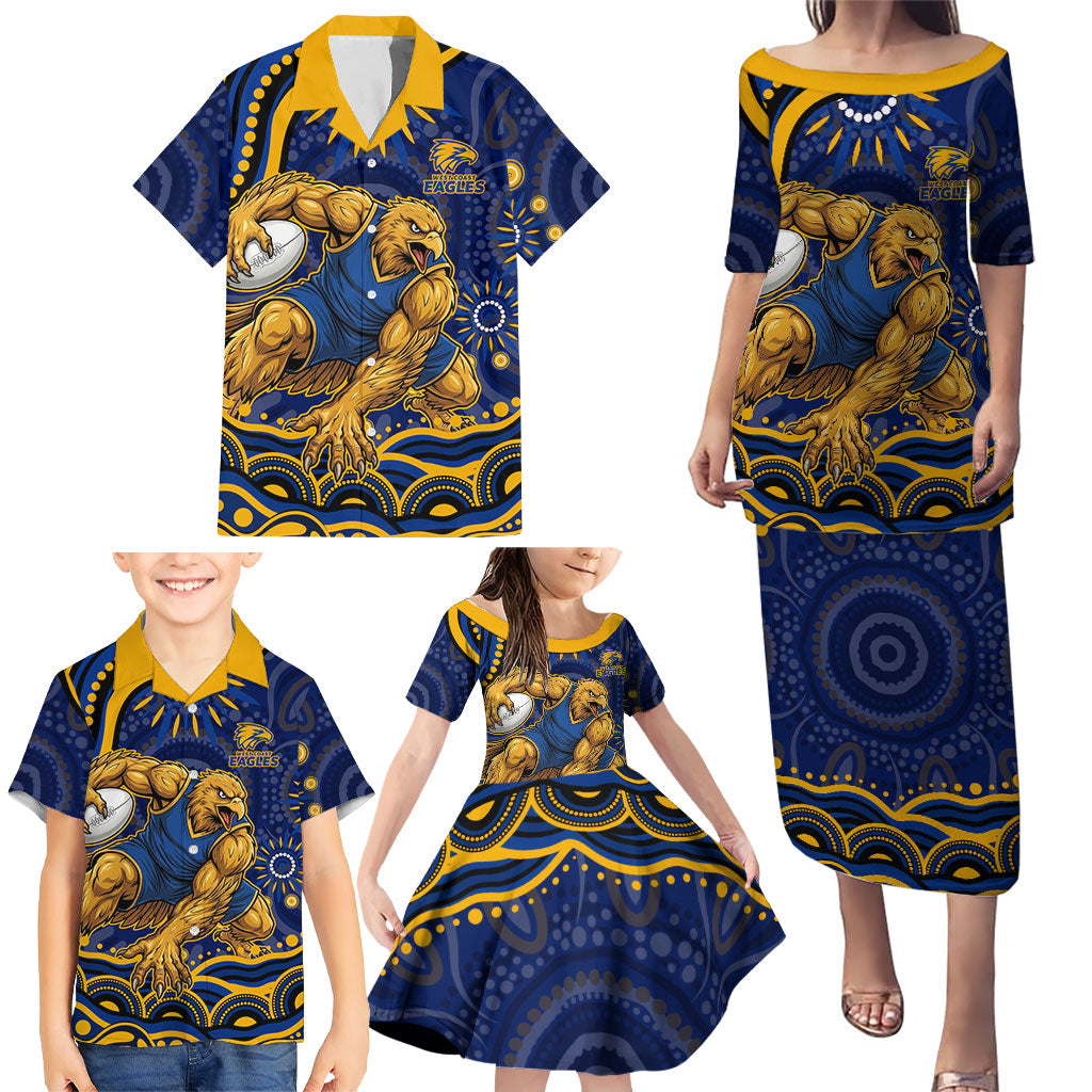 Personalized West Coast Eagles AFL Mascot Family Matching Puletasi and Hawaiian Shirt Aboriginal Dot Art - Dreamtime Football Mascot