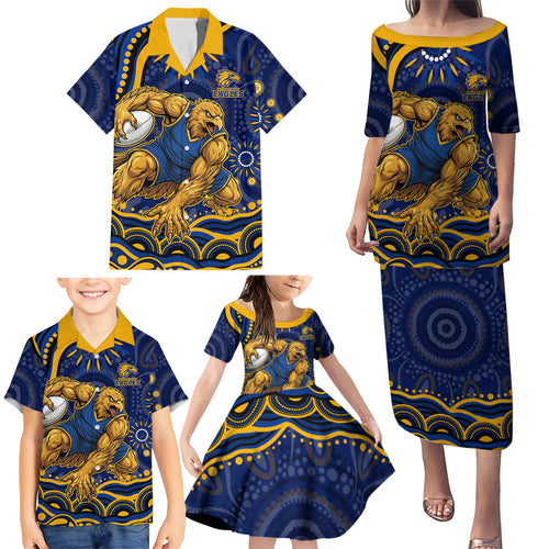 Personalized West Coast Eagles AFL Mascot Family Matching Puletasi and Hawaiian Shirt Aboriginal Dot Art - Dreamtime Football Mascot