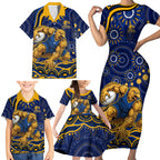 Personalized West Coast Eagles AFL Mascot Family Matching Short Sleeve Bodycon Dress and Hawaiian Shirt Aboriginal Dot Art - Dreamtime Football Mascot