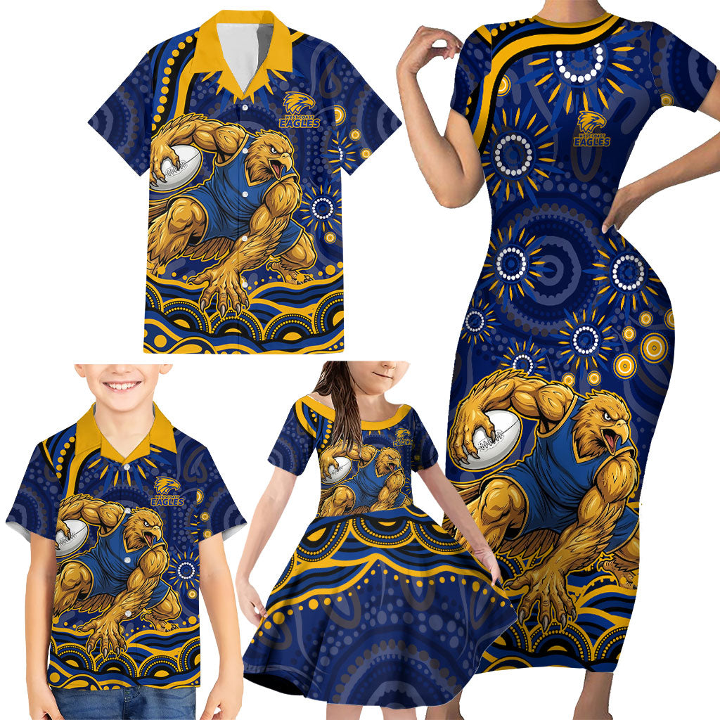 Personalized West Coast Eagles AFL Mascot Family Matching Short Sleeve Bodycon Dress and Hawaiian Shirt Aboriginal Dot Art - Dreamtime Football Mascot