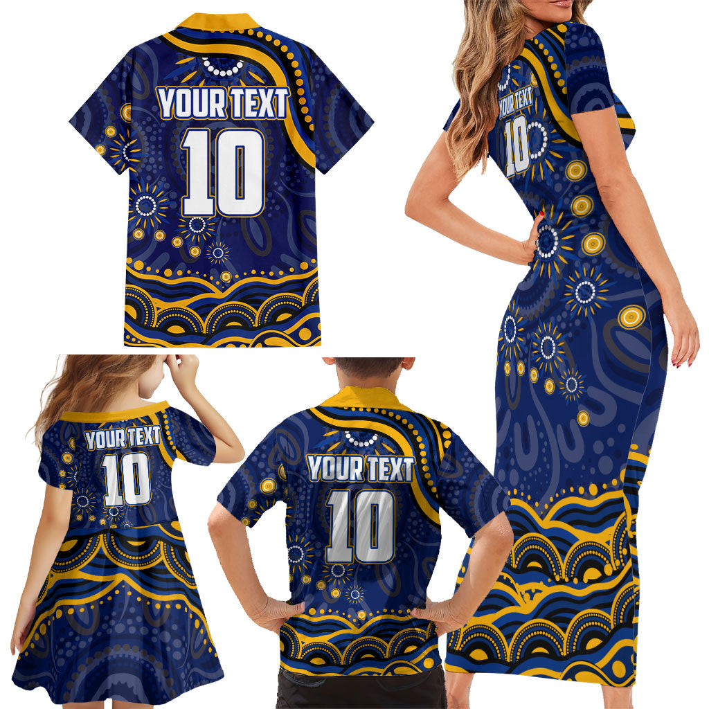 Personalized West Coast Eagles AFL Mascot Family Matching Short Sleeve Bodycon Dress and Hawaiian Shirt Aboriginal Dot Art - Dreamtime Football Mascot