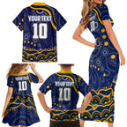 Personalized West Coast Eagles AFL Mascot Family Matching Short Sleeve Bodycon Dress and Hawaiian Shirt Aboriginal Dot Art - Dreamtime Football Mascot