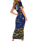 Personalized West Coast Eagles AFL Mascot Family Matching Short Sleeve Bodycon Dress and Hawaiian Shirt Aboriginal Dot Art - Dreamtime Football Mascot