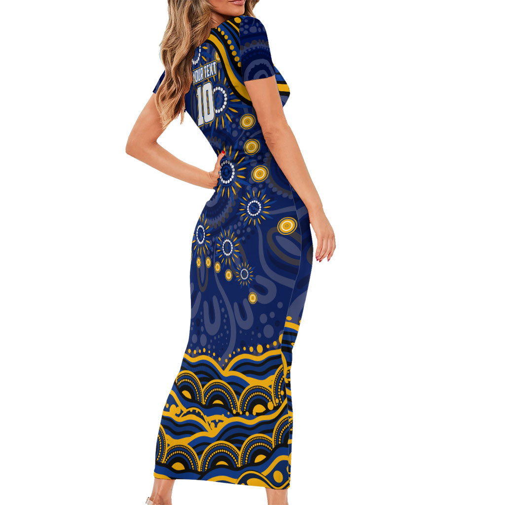 Personalized West Coast Eagles AFL Mascot Family Matching Short Sleeve Bodycon Dress and Hawaiian Shirt Aboriginal Dot Art - Dreamtime Football Mascot