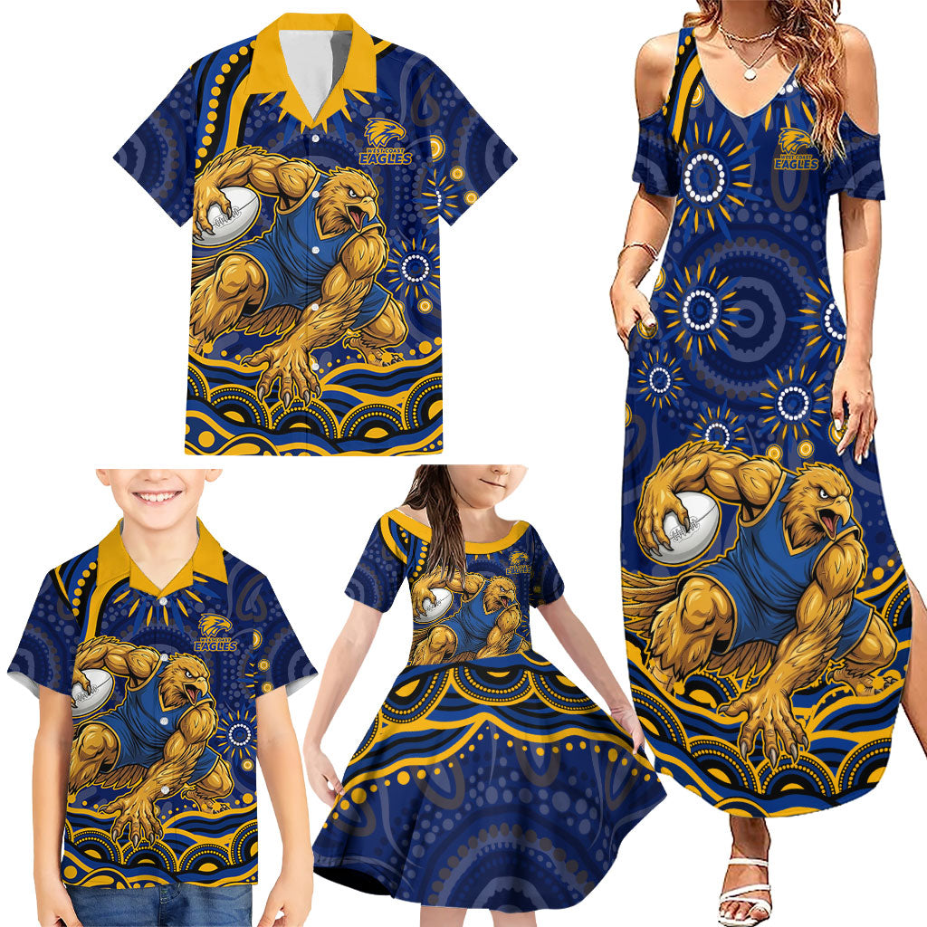 Personalized West Coast Eagles AFL Mascot Family Matching Summer Maxi Dress and Hawaiian Shirt Aboriginal Dot Art - Dreamtime Football Mascot