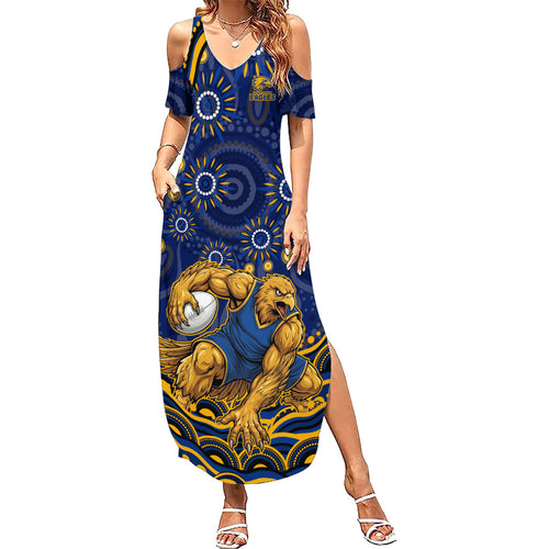 Personalized West Coast Eagles AFL Mascot Family Matching Summer Maxi Dress and Hawaiian Shirt Aboriginal Dot Art - Dreamtime Football Mascot