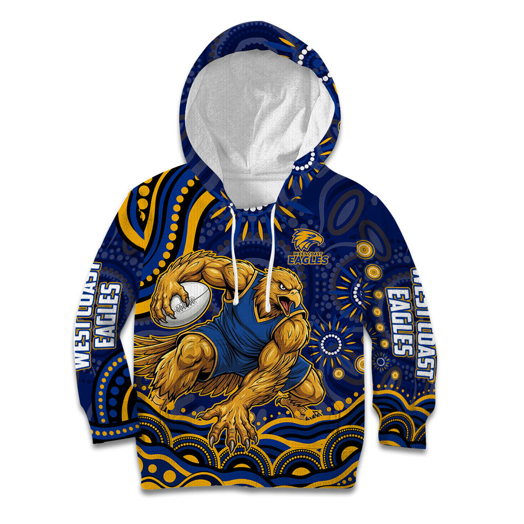 Personalized West Coast Eagles AFL Mascot Kid Hoodie Aboriginal Dot Art - Dreamtime Football Mascot