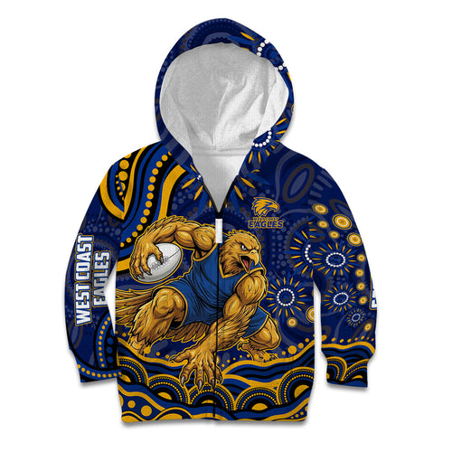 Personalized West Coast Eagles AFL Mascot Kid Hoodie Aboriginal Dot Art - Dreamtime Football Mascot