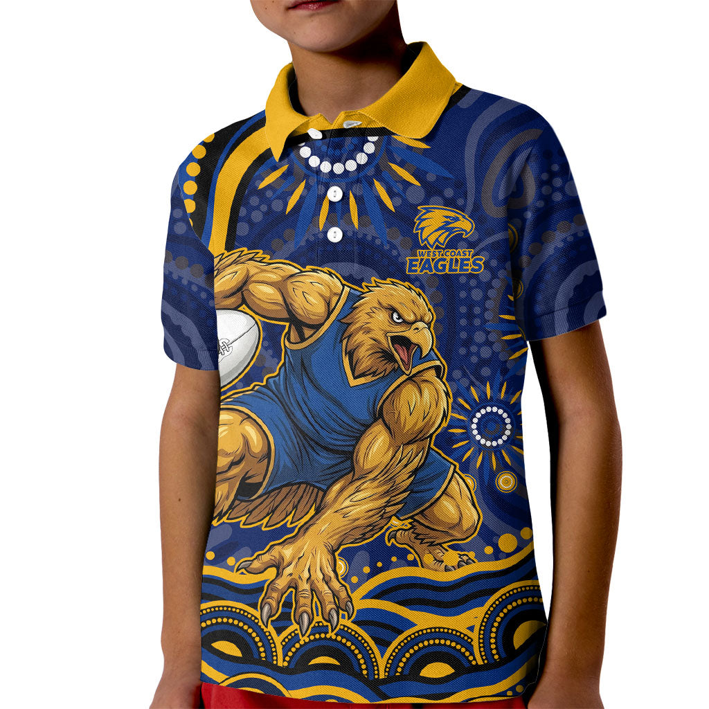 Personalized West Coast Eagles AFL Mascot Kid Polo Shirt Aboriginal Dot Art - Dreamtime Football Mascot